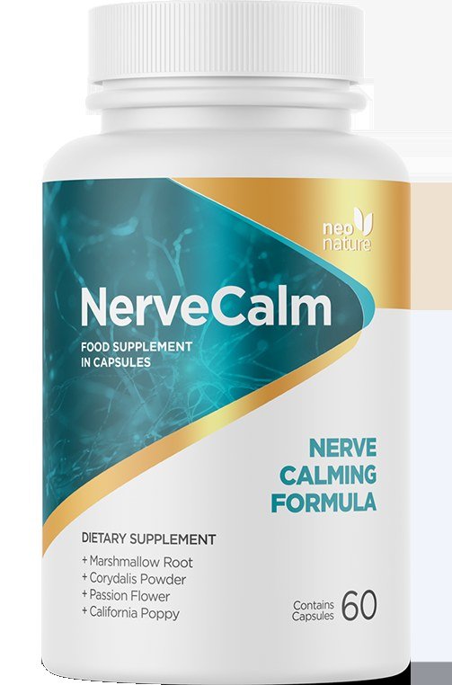 NerveCalm nerve-support supplement bottle, dietary supplement